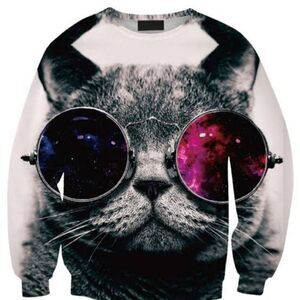 THE BEATLES, JOHN LENNON STYLE CAT WITH SUNGLASSES, HIPPE CAT SWEATSHIRT